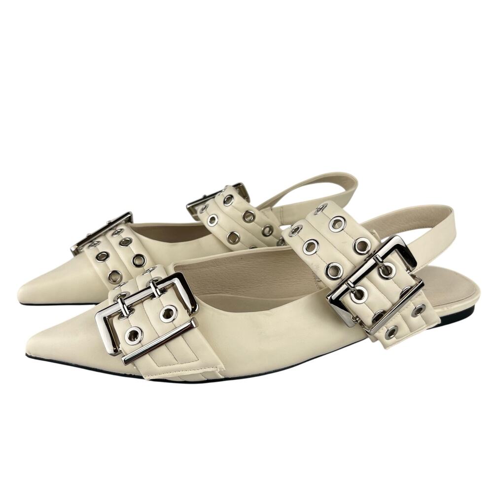Free People Jeffrey Campbell Lilly Buckle Debb Slingback Flats Cream (Sz 10)